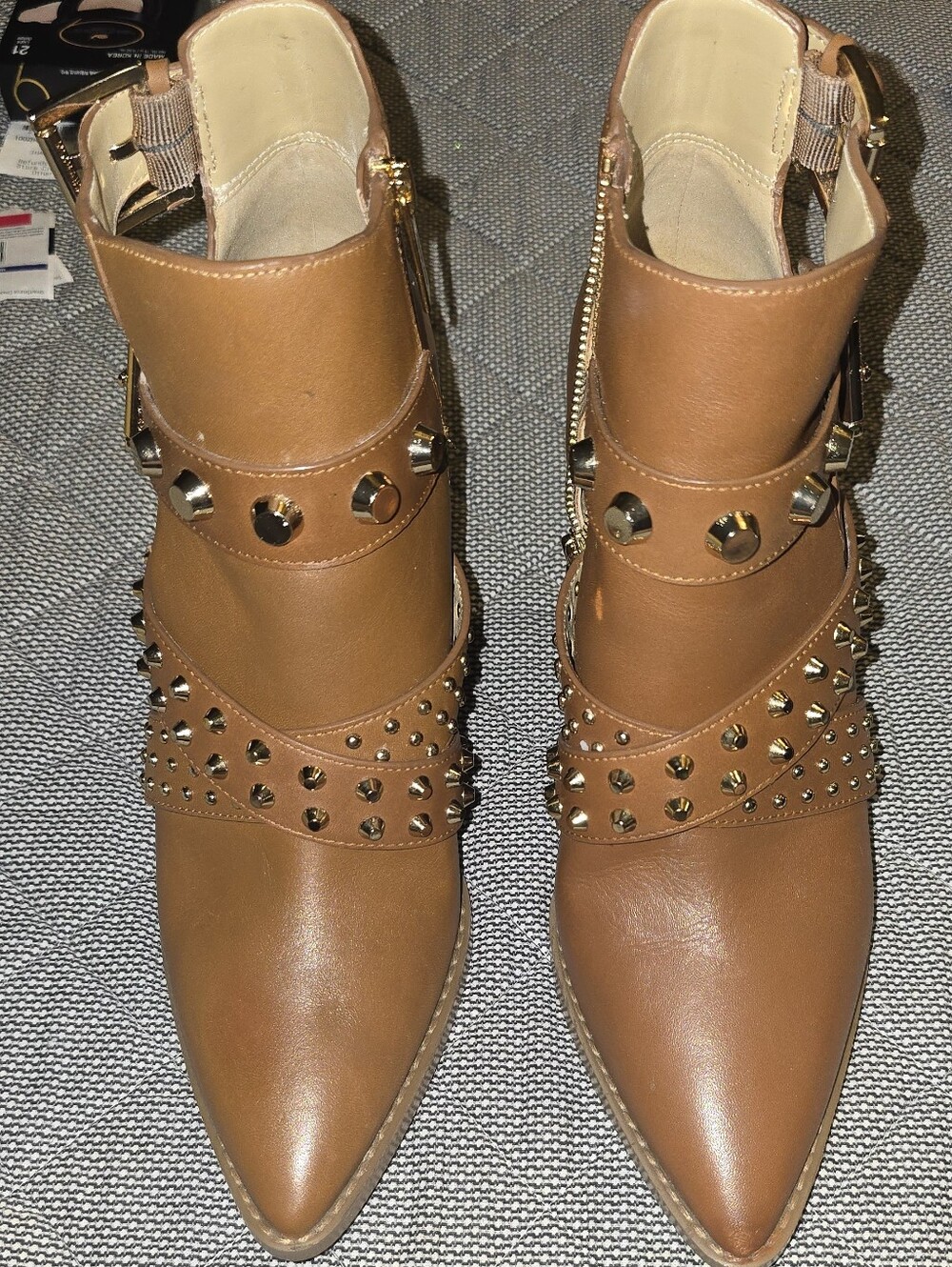 Michael Kors Cognac Studded Pointed-Toe Ankle Boots